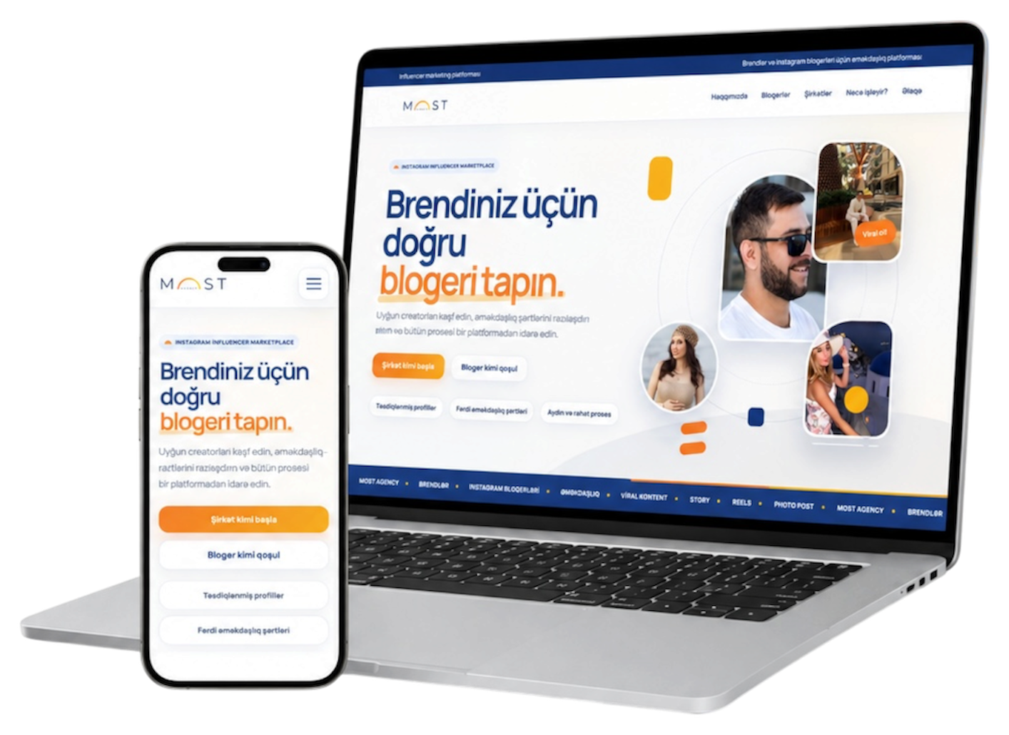 MOST Agency saytının noutbuk və telefon mockupı